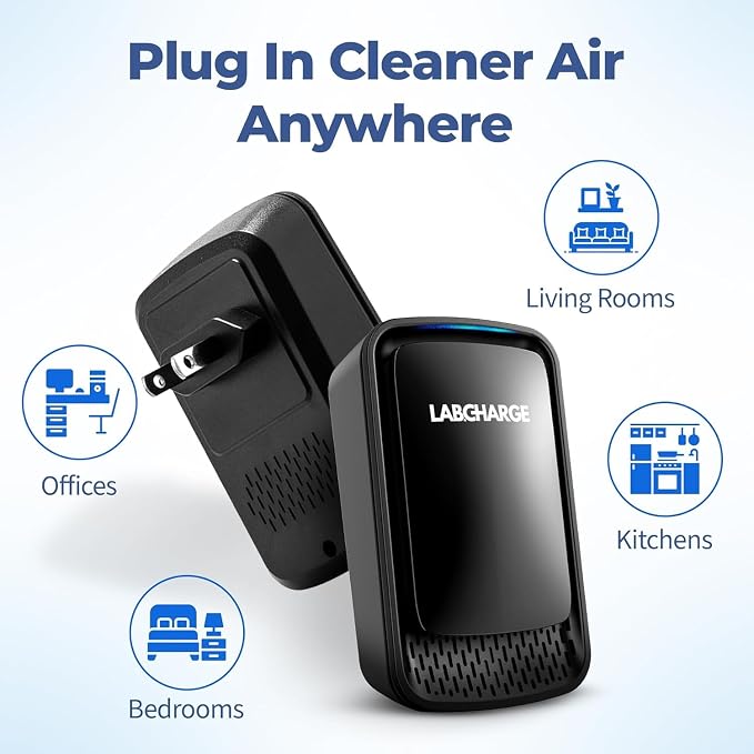 Lab Charge Air Ionizer for Home, Plug-In Filterless Negative Ion Air Purifier, Quiet Air Freshener for Bedroom, Office, Kitchen, Mini Air Cleaner for Odor, Smoke, Dust Mites & Pet Dander (8)