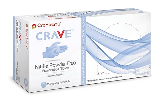 Cranberry CR3559case Crave Nitrile Powder Free Examination Glove, X-Large, Blue (Pack of 2000)