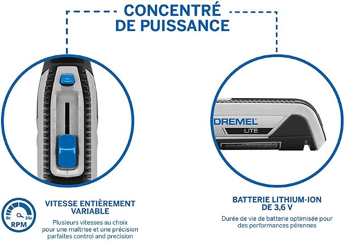 Dremel Lite 7760 Cordless Multi-Tool (3.6V 2.0Ah Battery, Kit with 15 Accessories, USB Charger, Speed 8000-25000rpm for Carving, Engraving, Grinding, Cleaning, Polishing, Sharpening and Sanding)