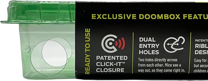 DoomBox™ Clear Enclosed Mouse Trap | Keeps the Mess with the Mouse | Patented Click-It™ Closure Technology | Safe for Kids & Pets | Certified Child Resistant | Made in USA (5) (Clear)