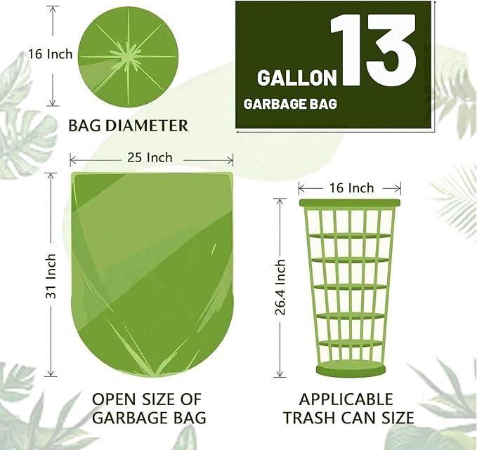 13 Gallon Trash Bags Biodegradable Compost Recycling Trash Bags, Compostable For Kitchen, 100 Count, 1.2 Mils,60 Liter, Recyclable Composta Large Heavy Duty Garbage Bag (100)