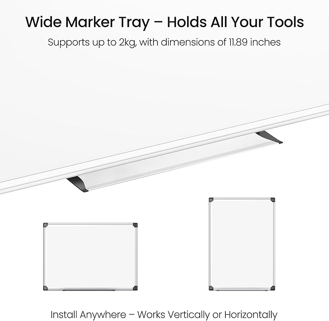 Magnetic White Board for Wall, 24" x 18" Dry Erase Board Kit with 2 Magnetic Dry Erase Markers, 4 Magnets, Eraser, Pen Tray & Mounting Kit – White Board Dry Erase for Home, Office, School