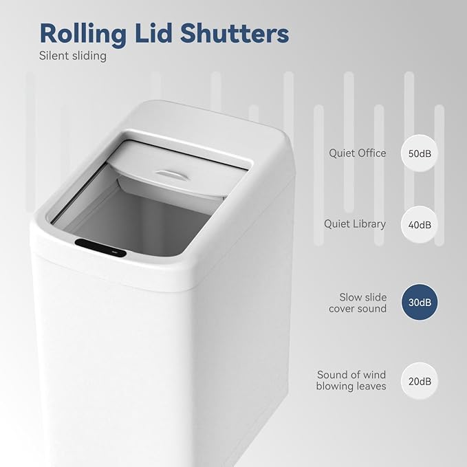ELLO&ALLO Motion Sensor Trash Can 8 Gallon for Kitchen with Roll Up Lid, Automatic Touch Free High-Capacity with Wheels Waste Bin White
