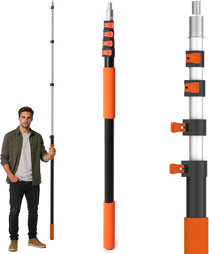 AgiiMan 18FT Reach Telescoping Pole - 3 to 12FT Extension Pole, Portable Aluminum Telescoping Rod with Easy Flip Lock, Paint Roller Extension Poles, Window Cleaning