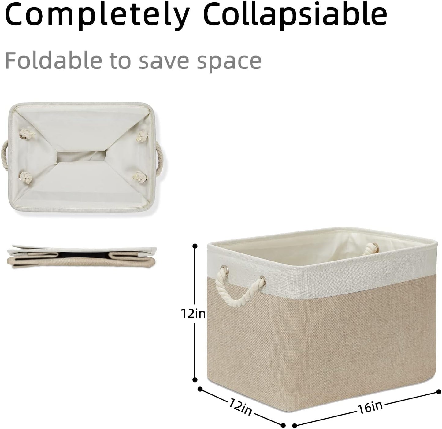 DULLEMELO Storage Baskets Large 16"x12"x12" Tall Rectangular Baskets Fabric Storage Bins for Organizing, Collapsible Shelf Baskets Boxes for Closet, Clothes, Toys (2 Pack,White&Khaki)