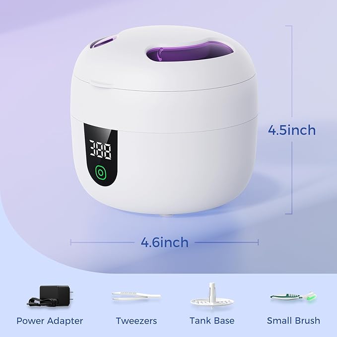 Waterproof Ultrasonic Retainer Cleaner Machine with 180ml Removable Water Tank – 45kHz Ultrasonic Cleaner for Mouth Guards, Jewelry, and Retainer Cleaner– Digital Timer, Smart Pause, Quiet to 30dB