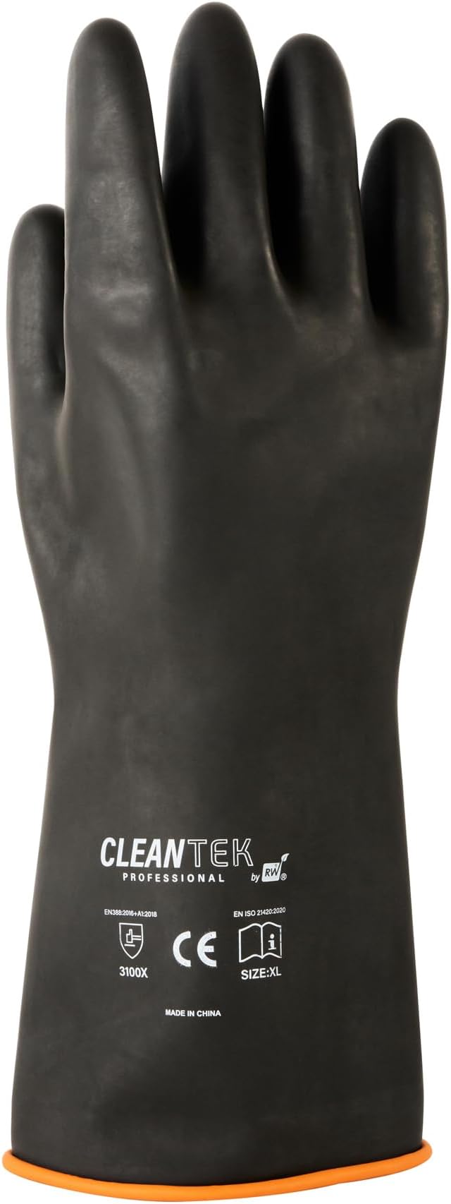 Restaurantware Chemical Resistant Gloves 10 Count 13.78 x 5.906 Inches Rubber Heavy Duty Work Gloves Industrial Slip-Resistant Extra Large Black