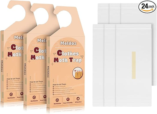 Clothes Moth Traps with Powerful Pheromones, Non-Toxic & Odor-Free Sticky Moth Traps for Clothes & Closets, Refillable 24-Pack