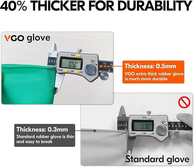 Vgo... 2-Pairs Reusable Household Gloves, Rubber Dishwashing gloves, Extra Thickness, Long Sleeves, Kitchen Cleaning, Working, Painting, Gardening, Pet Care (Size L, Green, HH4601)
