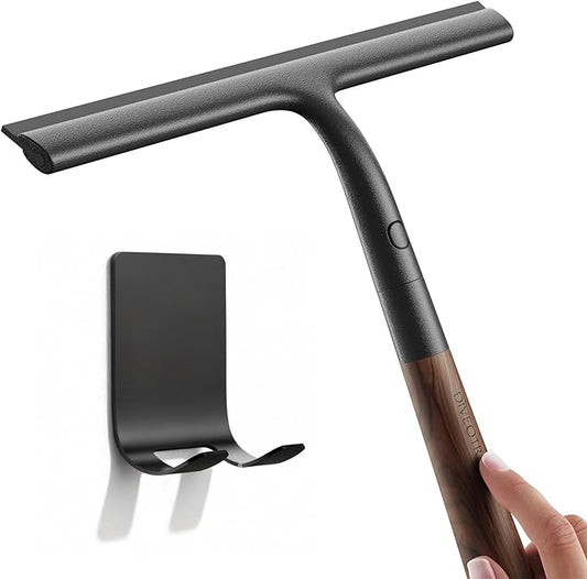 Silicone Shower Squeegee for Glass & Doors, Diveotree Multi-Purpose Squeegee for Bathroom Shower/Windows/Glass/Door, Heavy Duty Scrubber for Car Windshield Cleaning (Black, 1pack)