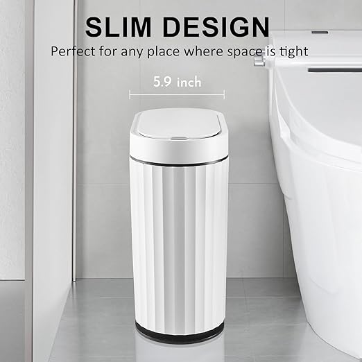 ELPHECO Bathroom Trash Can with Lid 2 Gallon Small Sensor Garbage Can, Slim Smart Trash Bin, Waterproof Automatic Wastebasket, Narrow Plastic Garbage Bin for Bathroom, Kitchen, Office, Black White