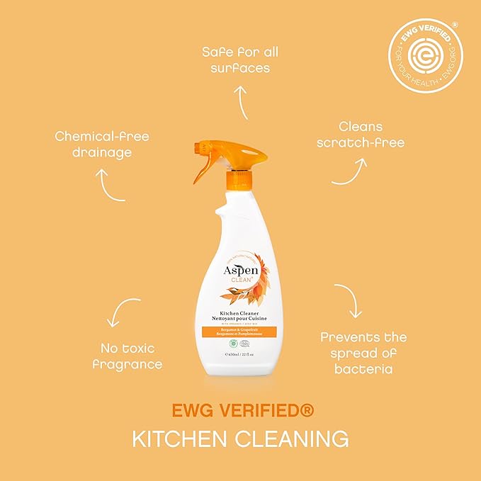 AspenClean | Kitchen Spray Cleaner | Plant-Based Degreaser for Grease & Grime | Multi-Surface Cleaner | Non - Toxic | 100% Natural | EWG Verified | Pack of 2
