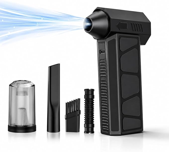 Bestmotoring Electric Air Duster, 130000 RPM Rechargeable Compressed Air Duster with Dual 21700 Batteries, Cordless Air Blower for PC Cleaning, Keyboard Cleaner and Car Detailing