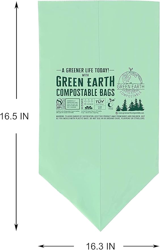 Green Earth Compostable Small Kitchen Food Scrap Trash Bags, Extra Thick 0.71 Mil, Compost Bin Compatible, 2.6 Gallon, 10 Liter, 100-Count, ASTM D6400, BPI (US) & OK Compost Home (EU) Certified