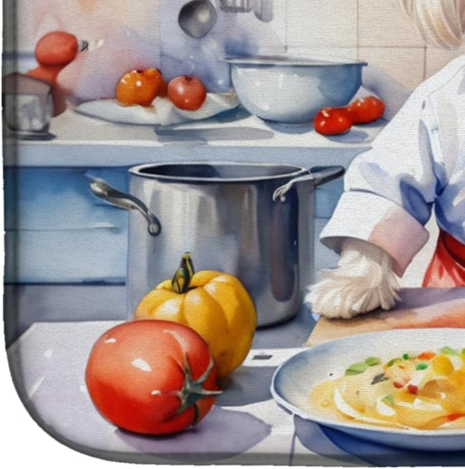 Caroline's Treasures DAC6283DDM Maltese The Chef Dish Drying Mat Absorbent Dish Drying Mat Pad for Kitchen Counter Dish Drainer Mat for Countertop, 14 x 21", Multicolor