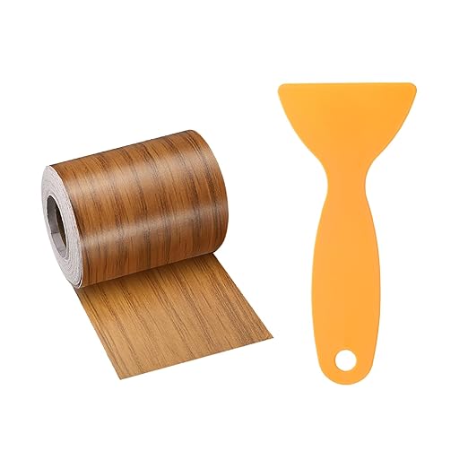 HARFINGTON Wood Grain Repair Tape 2 Inch x 33ft Self Adhesive Repair Patch Tape Simulated Wooden Floor Tapes with Plastic Scraper for Tables Doors Windows Furniture, Dark Brown Wood