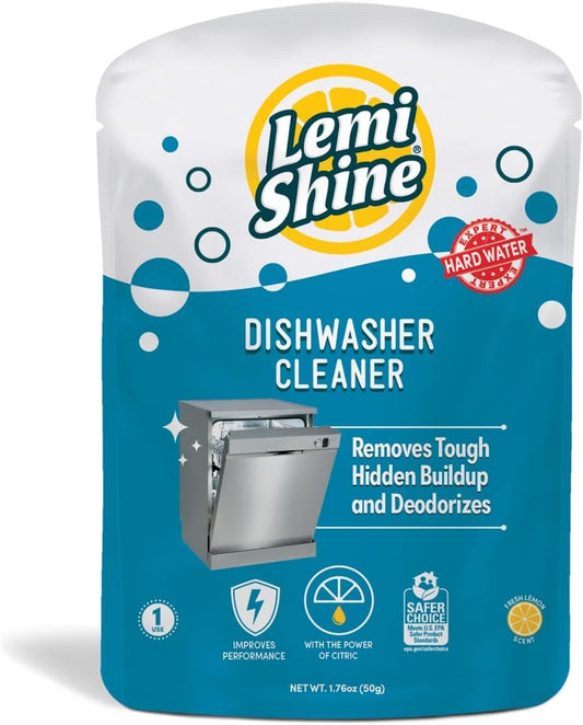 Lemi Shine Natural Dishwasher Cleaner - Hard Water Citric Acid Cleaning Powder - Lemon Scented Eco-Friendly Dishwasher Cleaner & Deodorizer - 1.76 oz