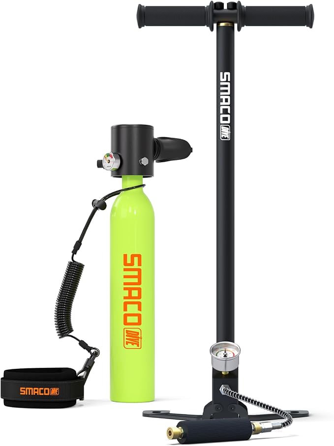 SMACO Mini Scuba Tank 0.5L Portable Small Diving Tank for Underwater Breathing Reusable Diving Cylinder Lung Air Tank for Emergency Rescue Boat Cleaning Backup Air Source Pony Bottle S300
