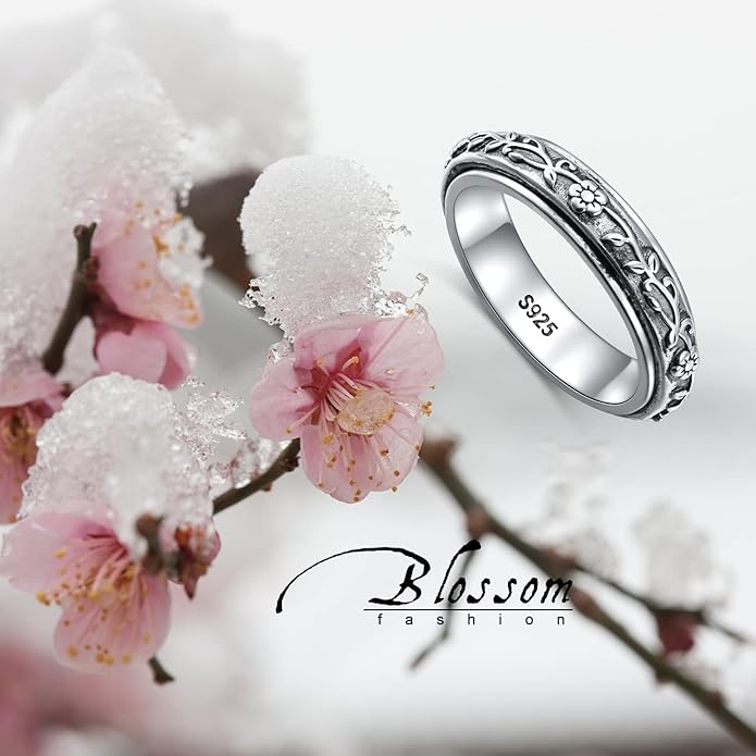 Ladytree Spinner Fidget Anxiety Ring,925 Sterling Silver Stress Relief Worry Ring,Platinum Plated ADHD Autism Jewelry,Birthday Mom Gift for Women