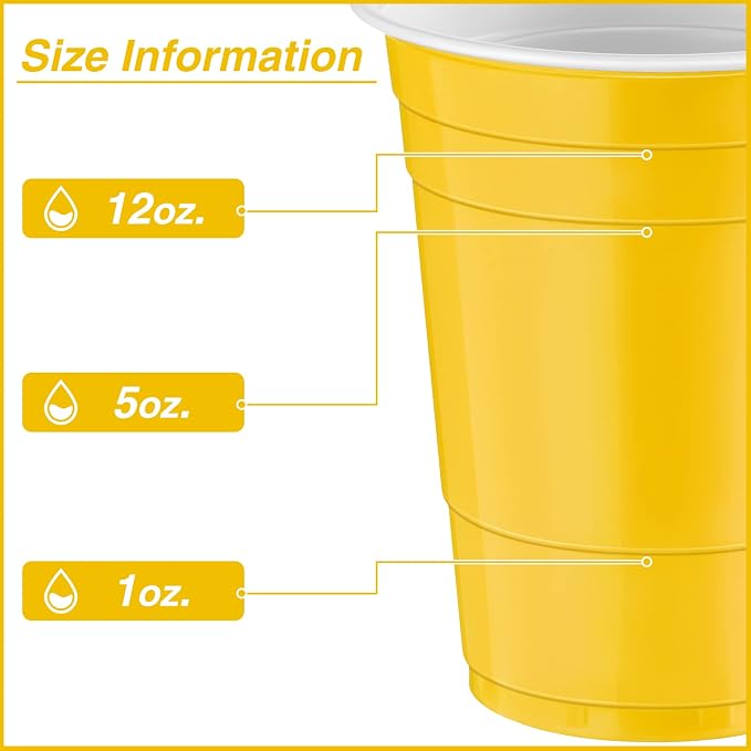 Lounsweer 100 Pcs 16 oz Disposable Party Cups Plastic Heavy Duty Drinking Water Cups for Birthday Baby Shower Wedding BBQ Picnic Party Supplies(Yellow)