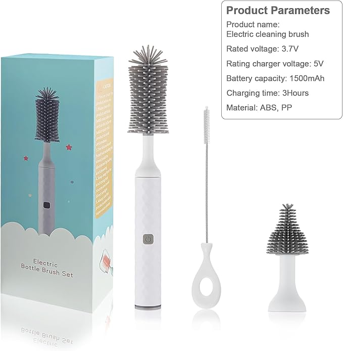 Electric Bottle Cleaner Set - 4 Piece Silicone Brush for Bottles, Pacifiers, Straws - USB Charged 360 High-Speed Rotation Cleaning