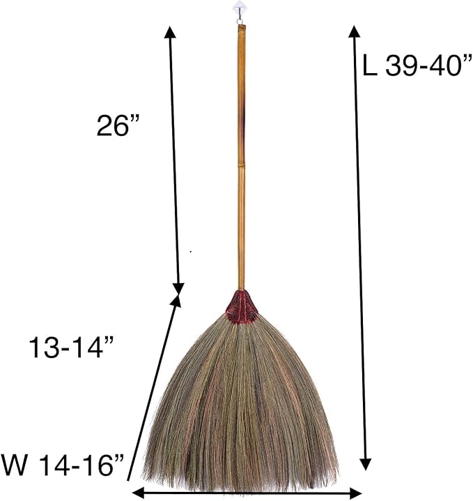 SKENNOVA - Overall Length 39-40 inch of Old Traditional Authentic Natural Grass Broom Bamboo Stick Handle