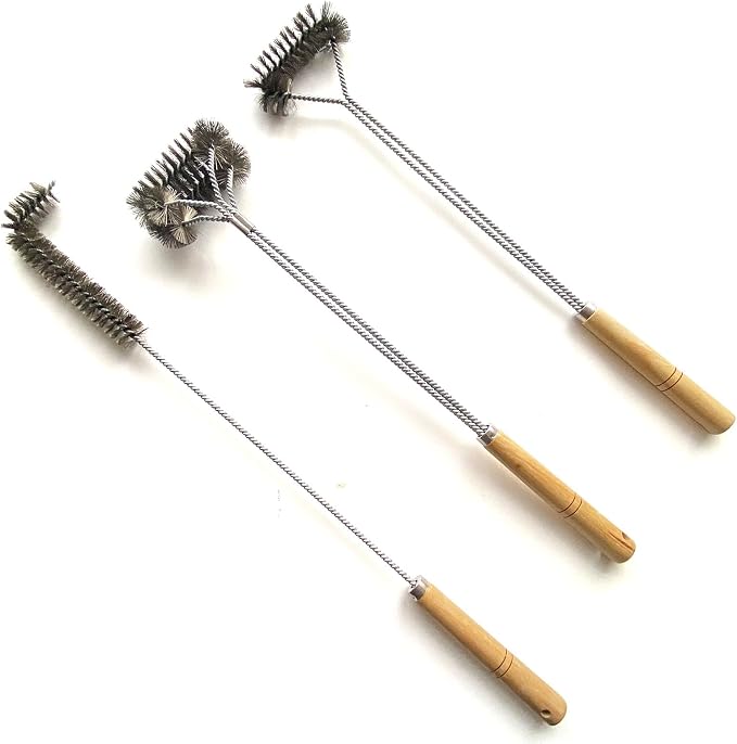 SUNRISE Fryer Brush with Long Handle (Stainless Steel, L, Single, and Double Brush)