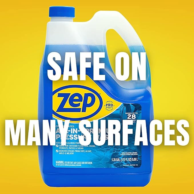 Zep All-In-1 Pressure Wash Cleaner (Case of 4) - Concentrate | Concentrated formula makes up to 28 gallons for pressure washing driveways, siding, decks, patios, and concrete surfaces.