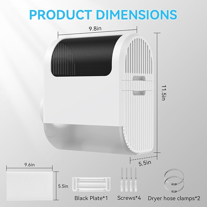 3-in-1 Indoor Dryer Vent - Indoor Dryer Vent kit for Water Drawer System and Electric Clothes Dryers, with High Strength Non-Woven Filter Cotton Doesn't Leak Lint, Dust, for Electric Clothes Dryers