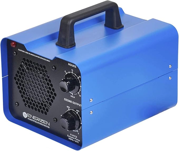 Enerzen O-UVC3 - HEPA + UV Light + 80,000 mg/h Industrial Ozone Generator for Eliminating Odors - O3 Machine Air Ionizer Deodorizer for Home, Room, Smoke, Car, Pet