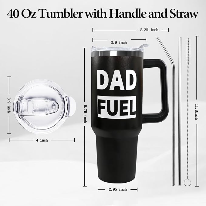 Ceovfoi 40 oz Dad Fuel Tumbler with Handle Lid and Straw,Black Dad Stainless Steel Cups Mug water Botter,Fathers Day Gift For Dad from Gaughter