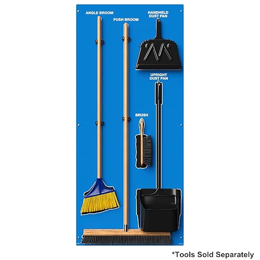 Clean & Sweep 5S Shadow Board/Wall Mount Broom Holder, 68" x 30" Board, 5S Cleaning Station - Board Only, Tools Sold Separately, Made in The USA by AccuformNMC, Blue/Black, PSB114BUBK