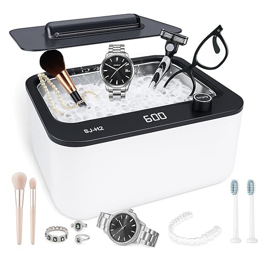Ultrasonic Cleaner,Ultrasonic Jewelry Cleaner 45kHz Dental Retainer Cleaner for Jewelry,Rings,Eyeglasses,Watch Strap,Denture Cleaning Machine with 6 Time Modes,304 Stainless Steel,30oz
