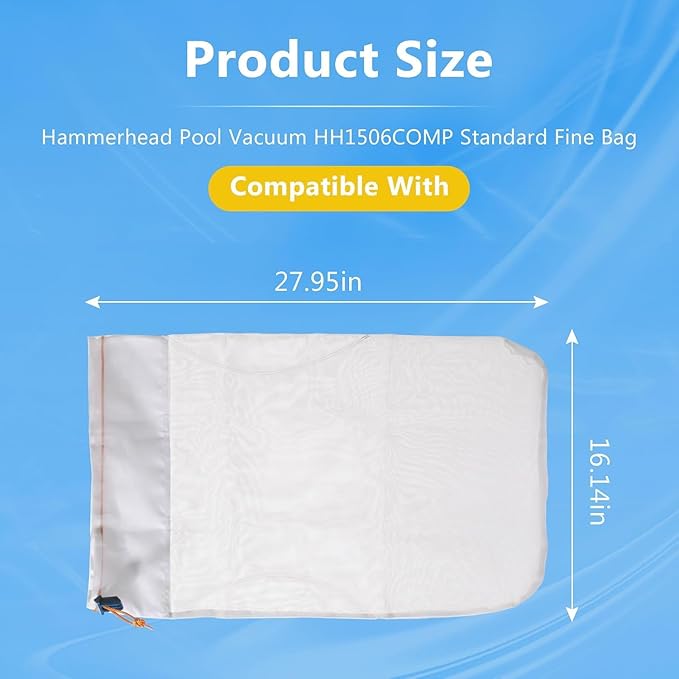 2 Pack HH1506COMP Standard Bag for Hammer-Head Swimming Pool Cleaner Bag, Pool Cleaning Vacuum Standard Bag, 100 Micron Debris Bag Replacement with Cleat