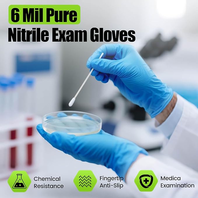 TREEGO Blue Nitrile Medical Gloves 6 Mil, Exam-Grade Disposable Latex-Free Gloves — Textured Grip for Kitchen, Cleaning & Daily Hygiene, Medium, 100 Count