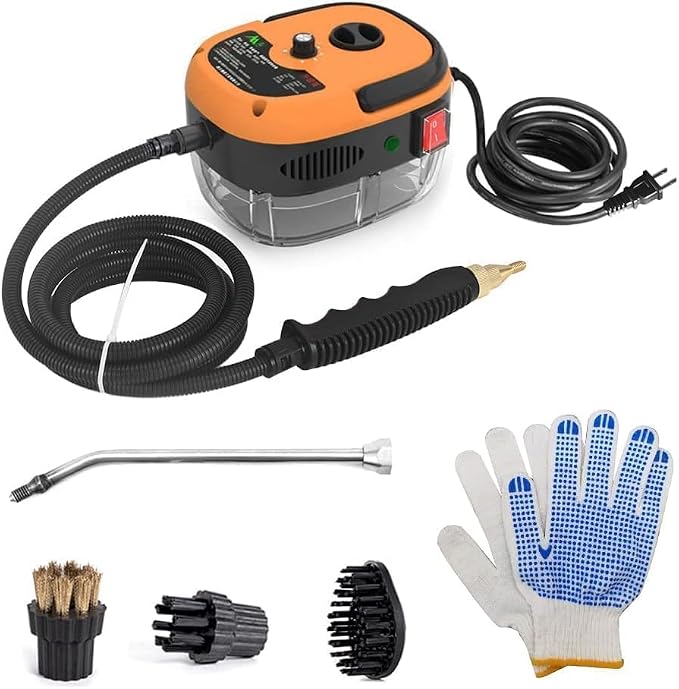 Decdeal Handheld Steam Cleaner Pressurized with Brush Heads and Gloves | High Temperature Pressurized Cleaning Machine for Car Floors Kitchen Furniture Bathroom Windows