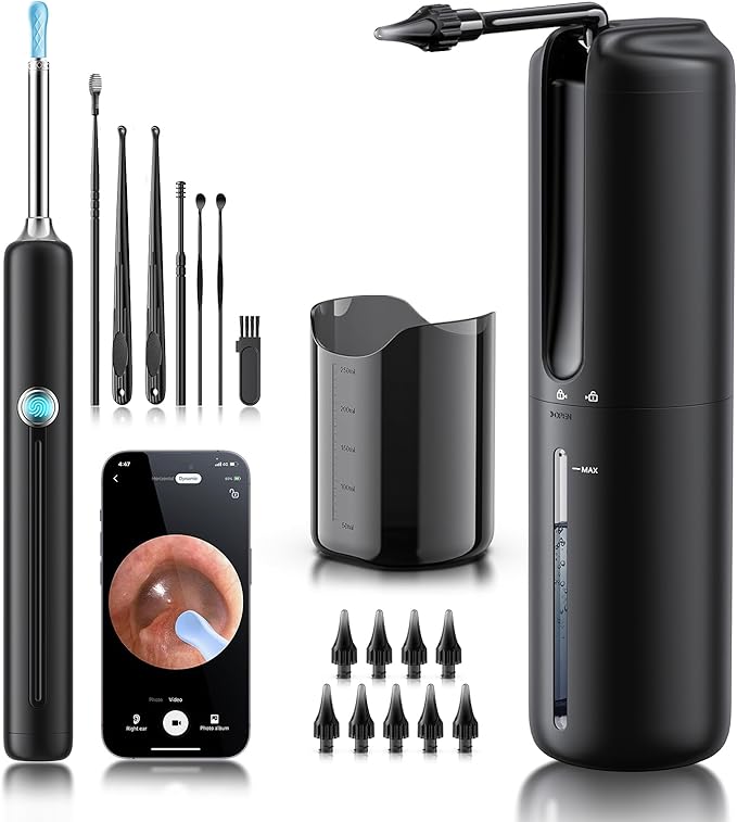 Lebbtl Ear Wax Removal - Electric Ear Irrigation Flushing System, Ear Cleaner with Camera, 1080P Otoscope, Ear Cleaning Tool with 7 Pcs Ear Set, Safe and Effective Earwax Removal Kit