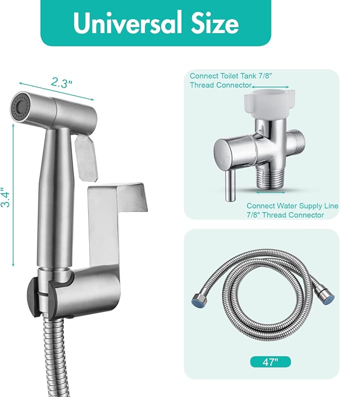 BARROCK Handheld Bidet Sprayer for Toilet, 2 Pack Stainless Steel Metal Made Baby Cloth Diaper Spraying Kit, Bathroom Toilet Bidet Attachment Set for Bathing Pets and Feminine Hygiene, Brushed Nickel