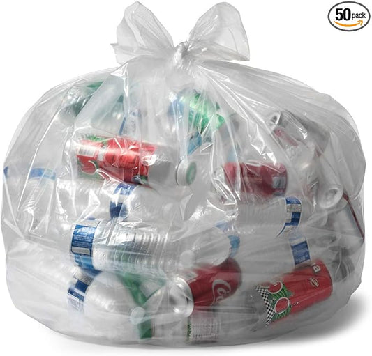 Aluf Plastics 55-60 Gallon 1.5 MIL Clear Garbage Bags - 38" x 58" - Pack of 50 - For Contractor, Industrial, Healthcare, & Municipal