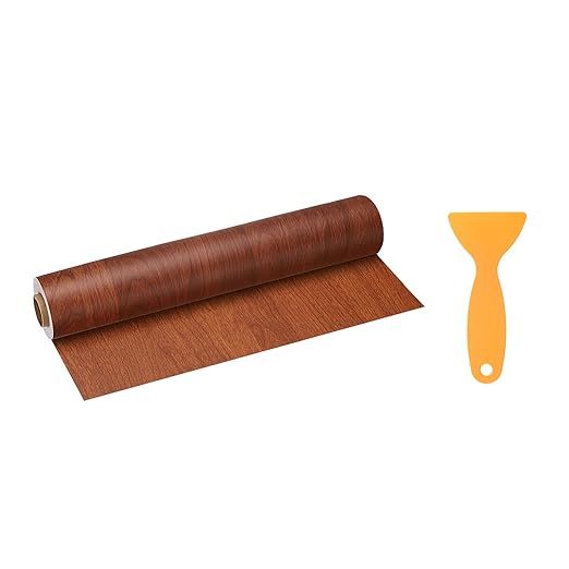 HARFINGTON Wood Grain Repair Tape 11.8 Inch x 33ft Self Adhesive Repair Patch Tape Simulated Wooden Floor Tapes with Plastic Scraper for Tables Doors Windows Furniture, Bright Brown Wood