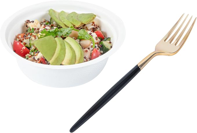 Restaurantware-Moderna 7.5 Inch Fancy Flatware, 50 Durable Plastic Flatware - With Black Handle For Grip, Heavy-duty, Gold Plastic Forks, Easily Disposable Or Restaurants
