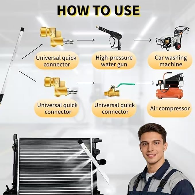 2-Piece Set - 4500 PSI 39" & 24" Radiator Cleaning Wand Water/Air Radiator cleaner & Tips for Cars, Trucks, Heavy Equipment (39″ and 24″)