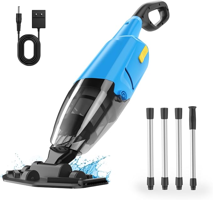Cordless Rechargeable Pool Vacuum for Above & In-Ground Pools – 18GPM Suction, 90 Min Runtime, Fast 3H Charge, 69" Detachable Pole – Deep Clean for Spa, Hot Tub, Sand, Leaves, Debris (Blue)