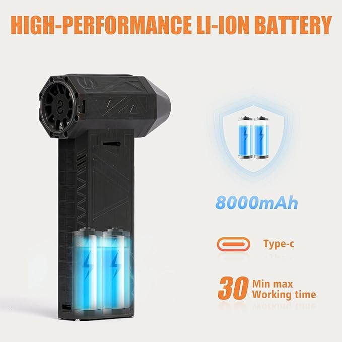 SUPERLIT Turbo Portable Air Blower Rechargeable Duster for Cleaning Detailing Accessories Electric Mini Fan Convert to Hand-Held Vacuum Cleaning Set with Brush 180,000 RPM Home Office Essentials