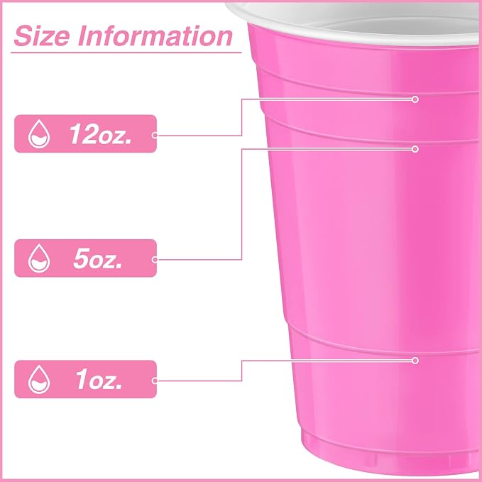 Lounsweer 100 Pcs 16 oz Disposable Party Cups Plastic Heavy Duty Drinking Water Cups for Birthday Baby Shower Wedding BBQ Picnic Party Supplies(Pink)