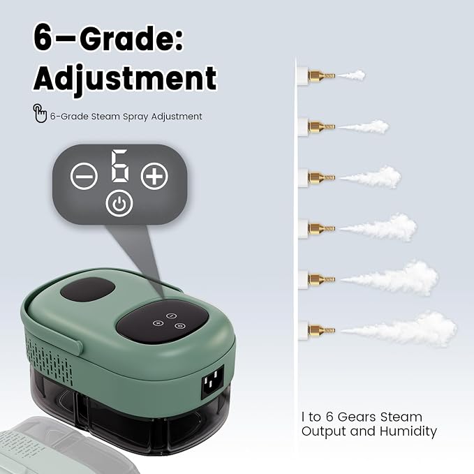 Steam Cleaner, Portable Pressurized Steamer for Cleaning with 14pcs Accessories, 6-Level Adjustable and 15s Heat-Up, Handheld Steam Cleaner for Home, Tile, Dirt, Grout, Grease, Car Detailing(7-Green)