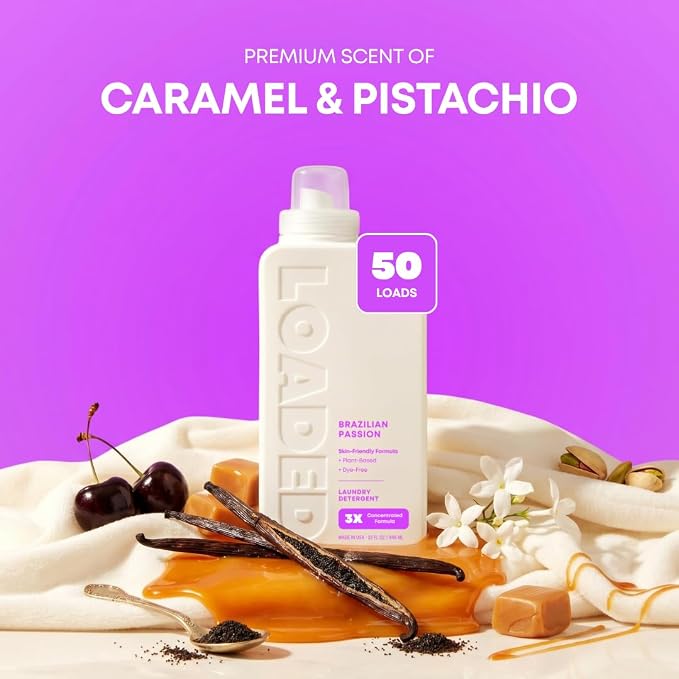 Loaded Laundry Detergent, Luxury Perfume Scented | 50 Loads | Pistachio & Caramel | Skin-Friendly & Plant-Based | Made in USA | 32 oz