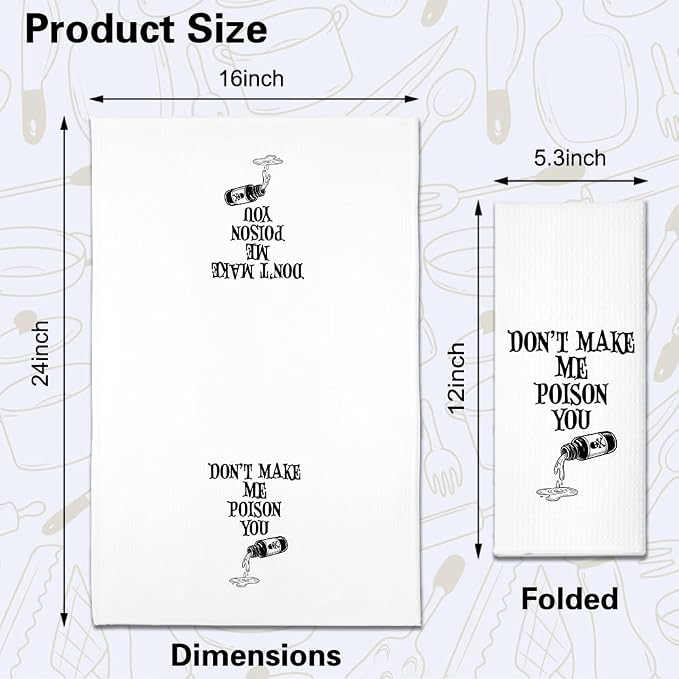 Don’t Make Me Poison You Kitchen Towels 2 Pack, Funny Halloween Horror Kitchen Decor, Baking Flour Sack Dish Towels Gifts for Women Mom Hostess, New Home Sarcastic Gifts for Neighbor Friend
