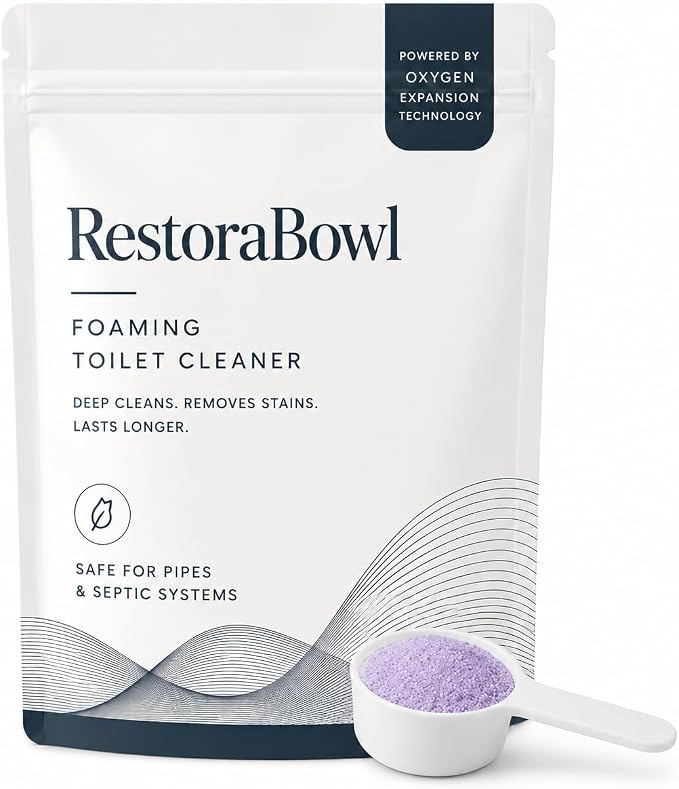 RestoraBowl Toilet Bowl Cleaner Foam, Bathroom Cleaning Powder for Daily Use, Oxygen-Based Fast Dissolving Formula, Helps Remove Stains & Maintain Freshness, 3.53 Oz.
