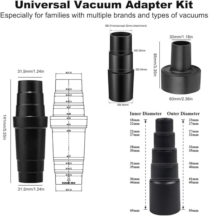 15 Pcs Vacuum Attachments for Shop Vac Accessories with Vacuum Adapters, 1 1/4" Vacuum Brush Flexible Crevice Tool and Vacuum Wand for Multi-vacuum Households & Car Detailing & Hard-to-reach Areas